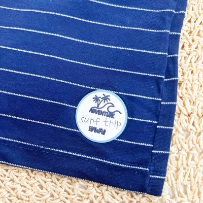 Conj. Camiseta Listrada Surf Trip e Bermuda - Marinho e Off White
